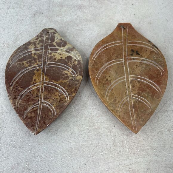 Insense Holder Stick Leaves‎ 4.5” Soapstone Trinkets India Set Of 2 Decor - Picture 1 of 7